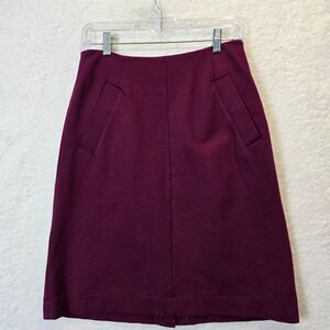 Lands End Knee Length Stretchy Board Skirt‎ Sz 6 Burgundy Wine Red Front Pockets
